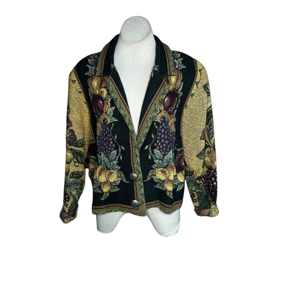Painted Pony Fruit Harvest Tapestry Jacket 100% Cotton Notch Collar USA Made OS - Picture 2 of 13